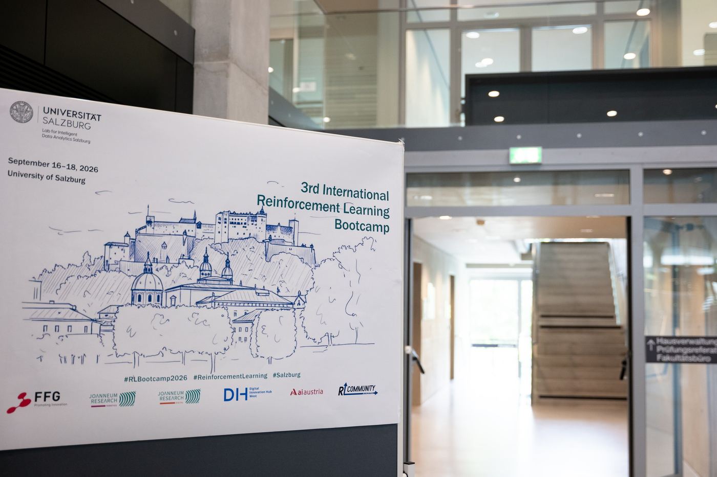 Welcome banner of the 3rd International Reinforcement Learning Bootcamp in the lecture hall