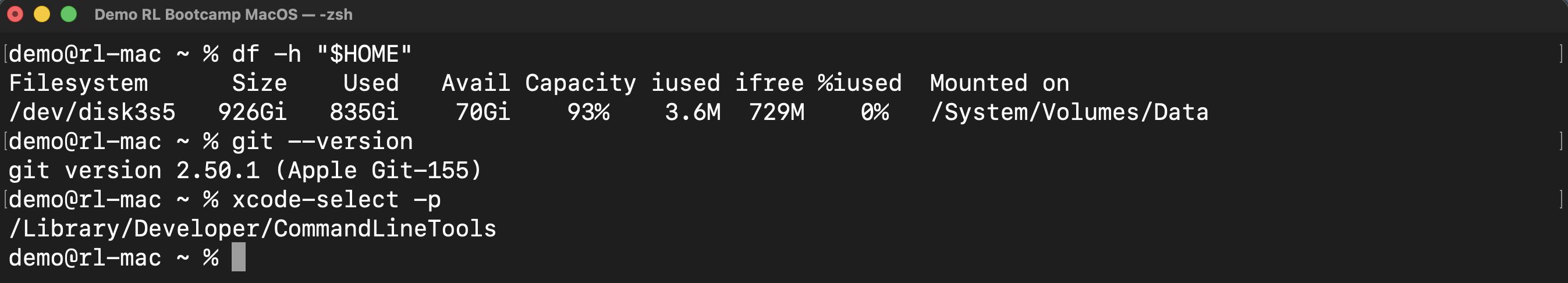 Disk space and Git check