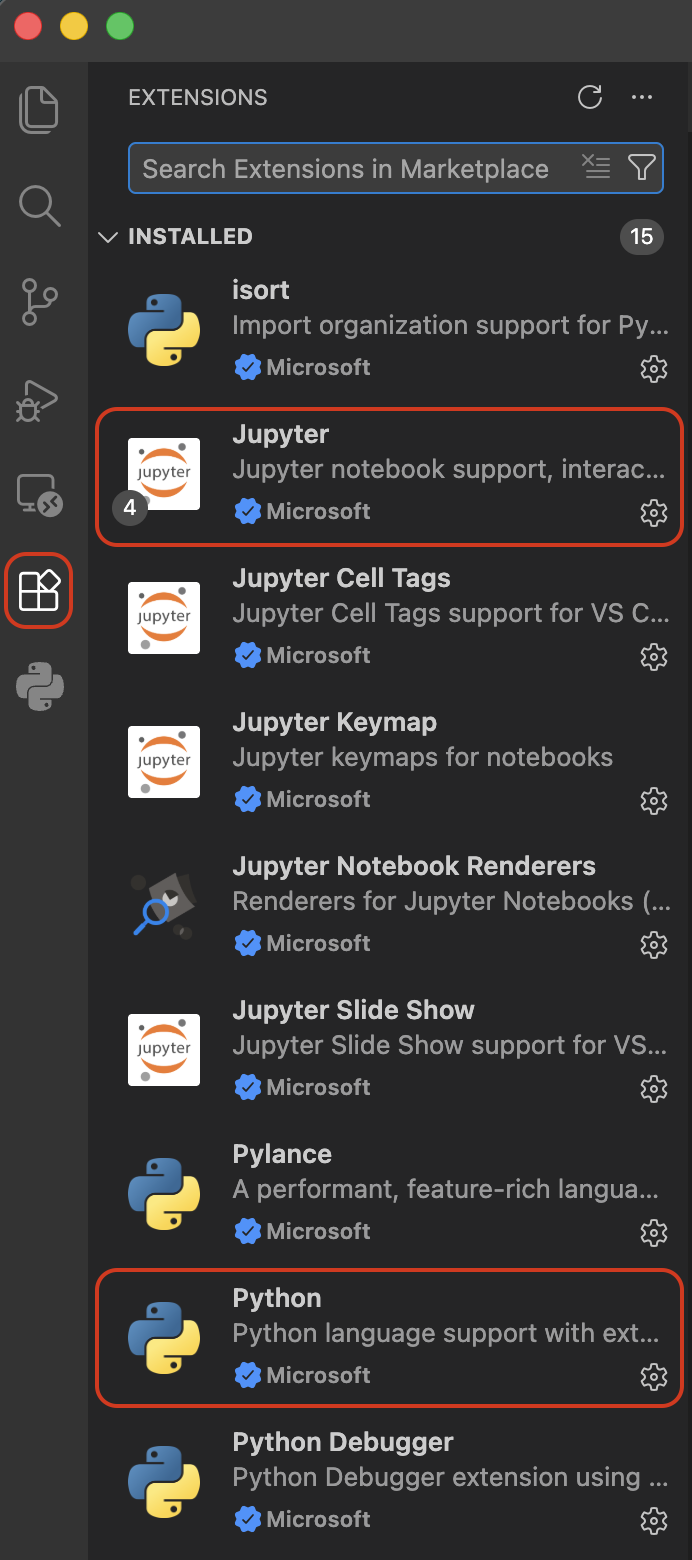 Installed VS Code extensions