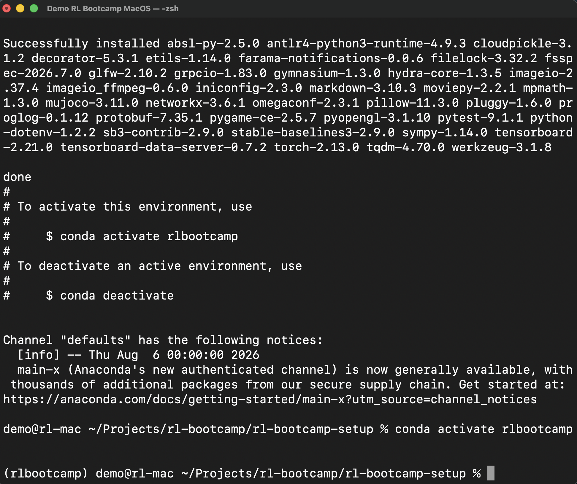 Created conda environment